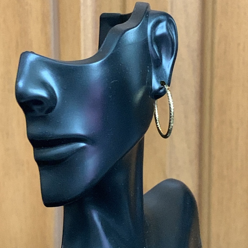 24K Gold Plated Textured Hoops - Picture 2 of 4